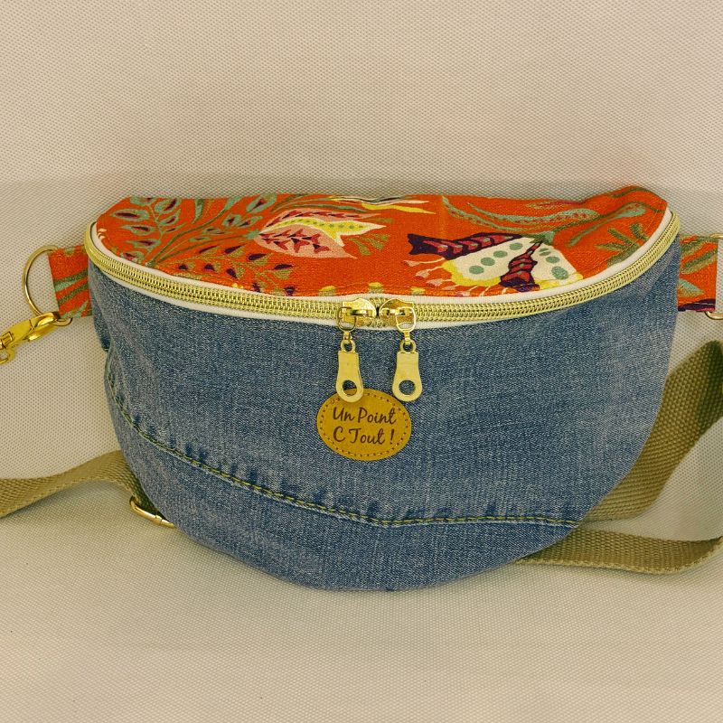 Banane en jean et tissu imprimé orange