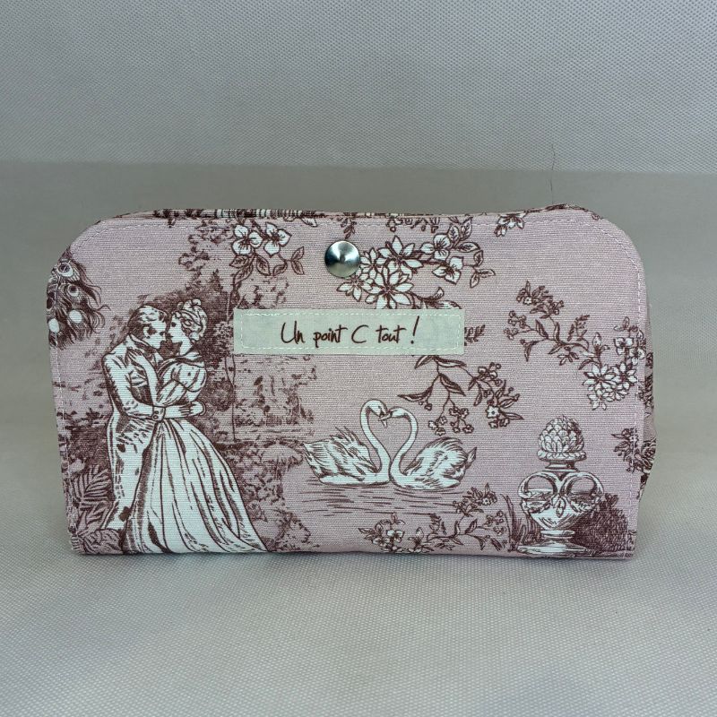 Double trousse en toile de jouy rose