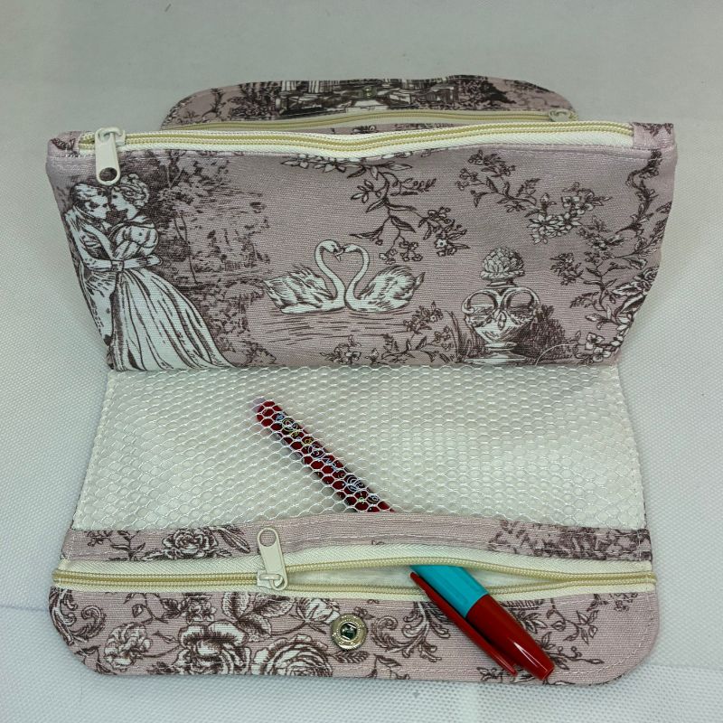 Double trousse en toile de jouy rose – Image 2