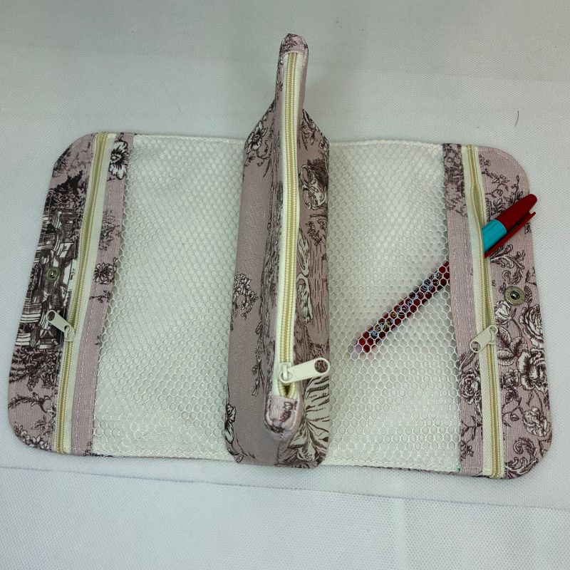 Double trousse en toile de jouy rose – Image 3