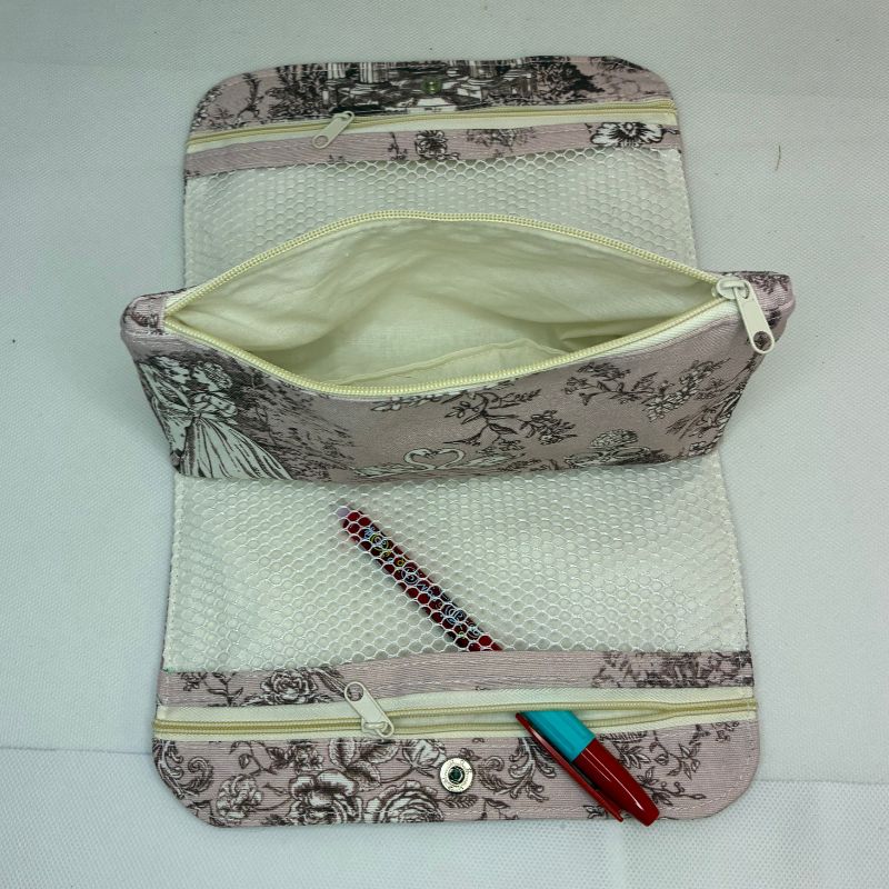 Double trousse en toile de jouy rose